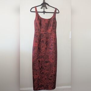 Sachin & Babi Lana Gown in a Raspberry Bouquet Floral Print Mikado Fabric Size 4